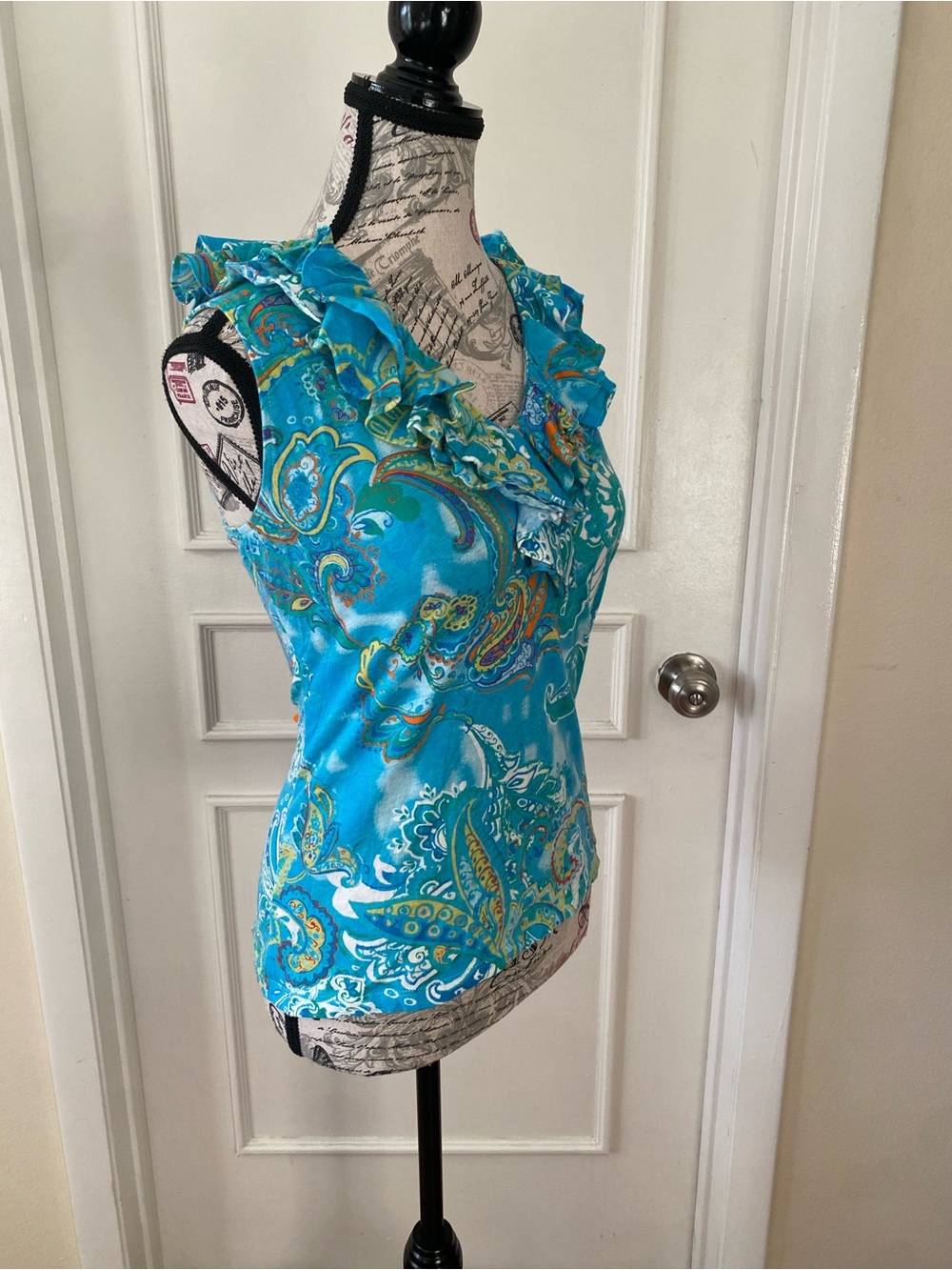 Lauren Ralph Lauren Paisley Ruffle Neck Sleeveless Blouse 100% Cotton - Picture 4 of 11